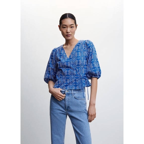 MNG by Mango Embroidered Puff Sleeve Blouse - Picture 1 of 4